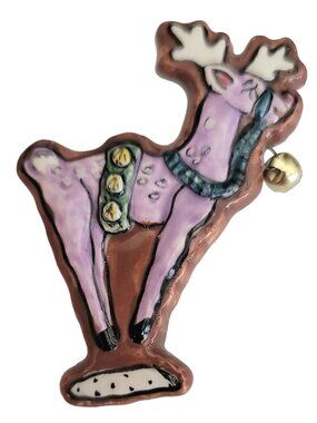 Heather Goldminc Reindeer Jingle Bell Dangle Brooch, Signed M532